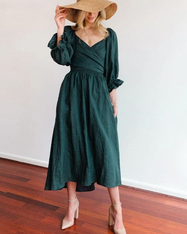 French Folded Sleeves Dress