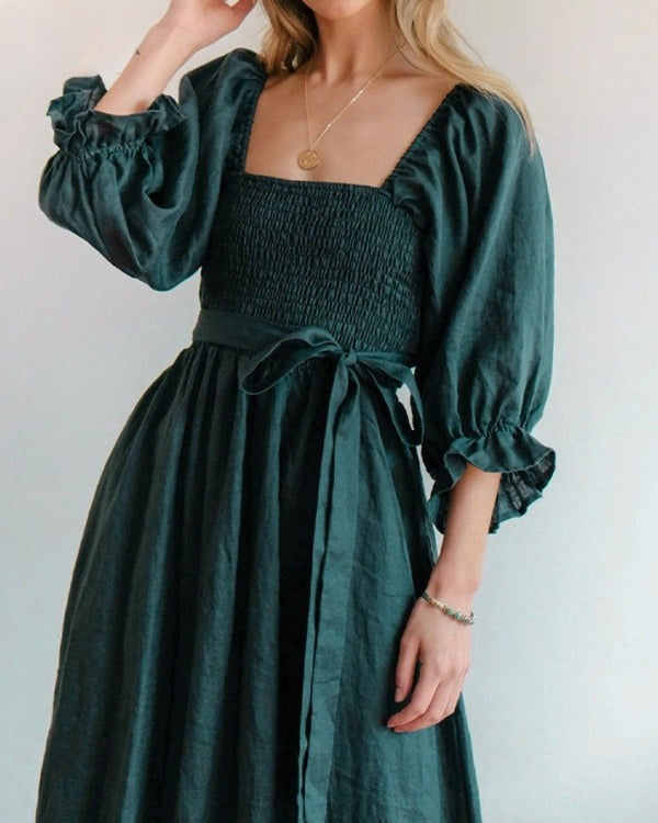 French Folded Sleeves Dress