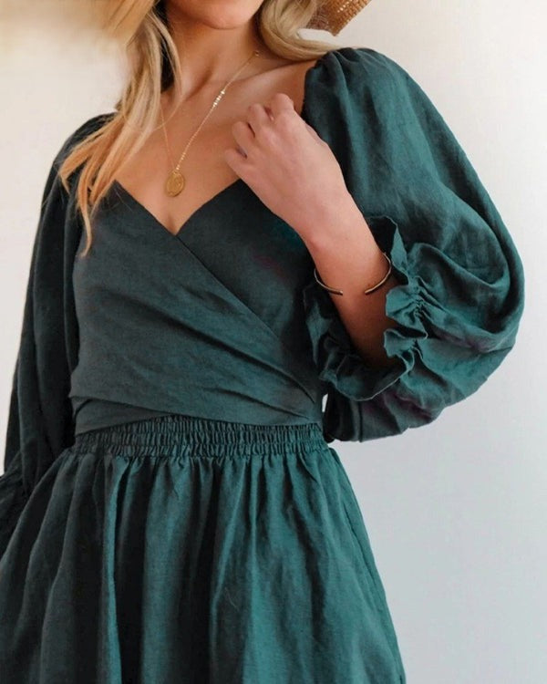 French Folded Sleeves Dress