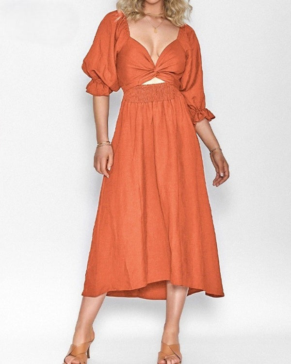 French Folded Sleeves Dress